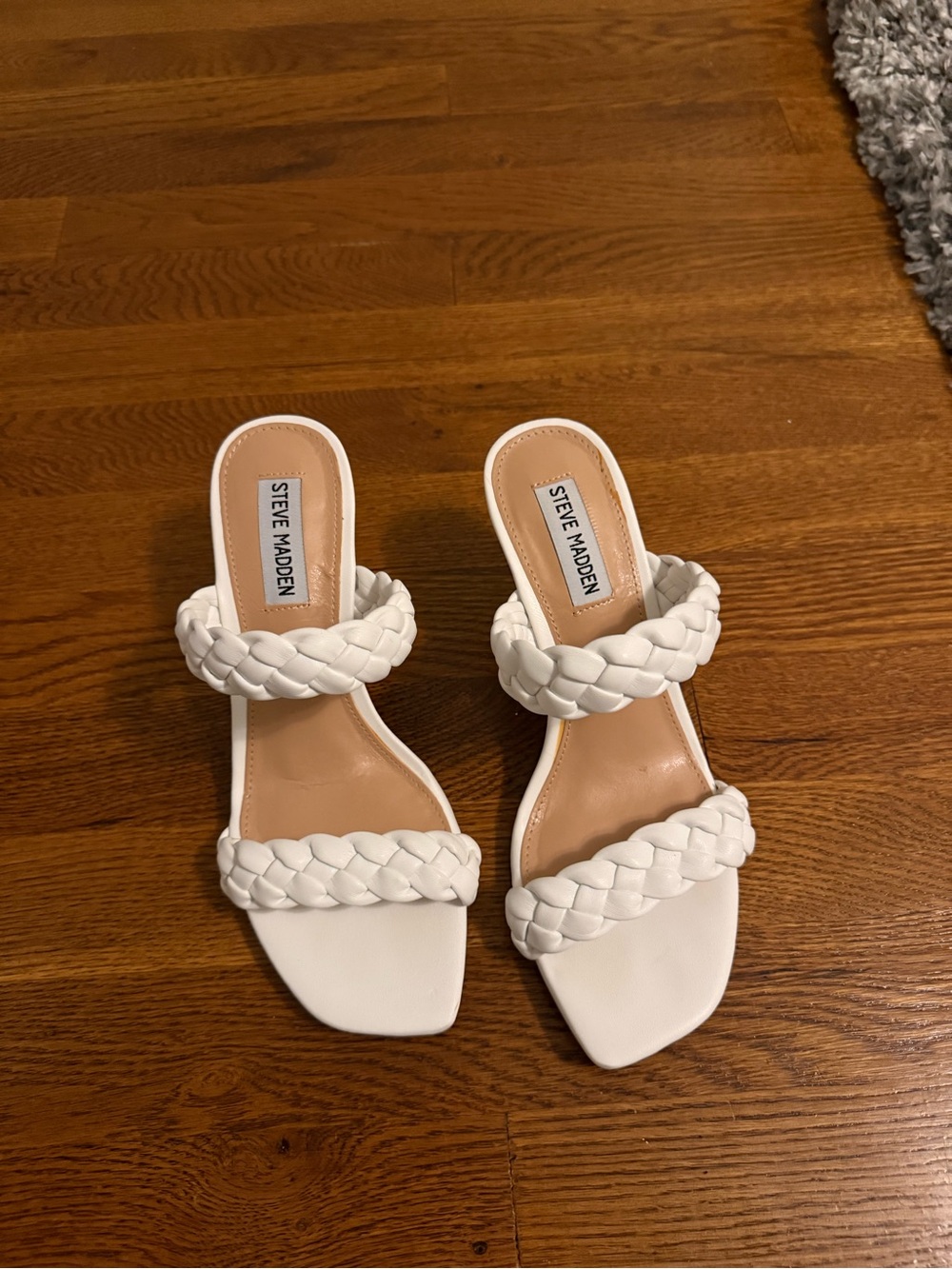 Steve Madden White Braided Double-Strap Mules